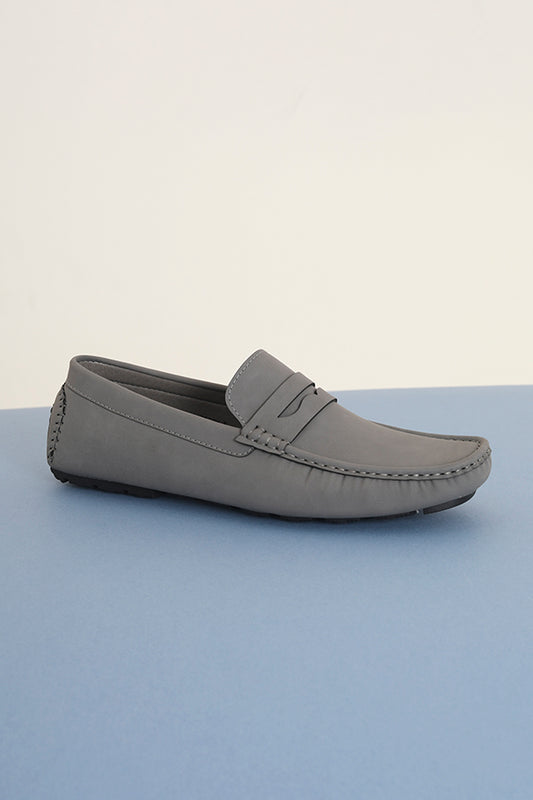 Grey Faux Suede Slip On Loafers