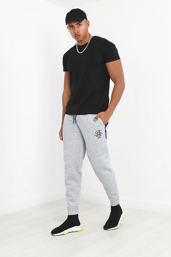 Light Grey Marl Embroidery Detail Jogging Bottoms