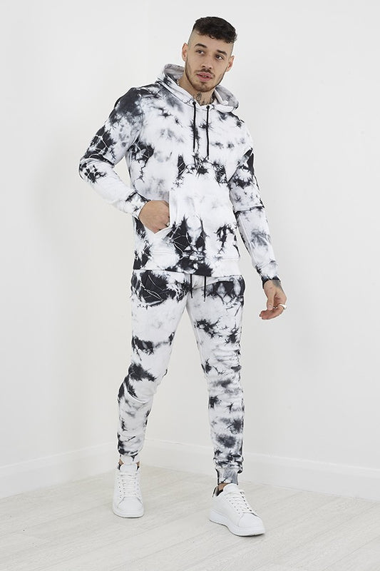 Monochrome Tie Dye Cuffed Jogging Bottoms