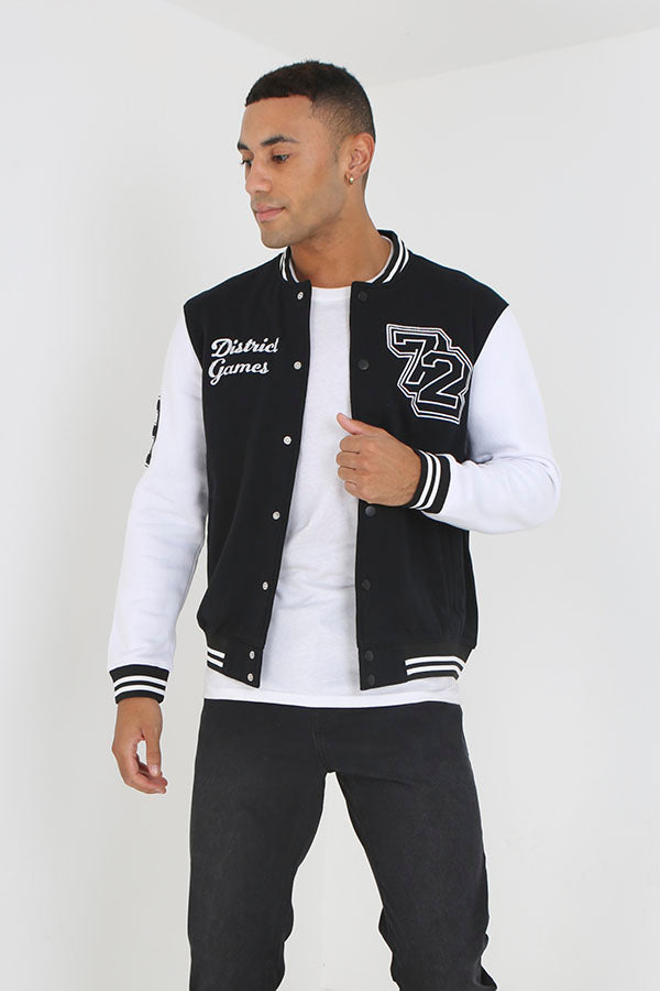 Monochrome Contrasting Sleeve Varsity Style Jacket