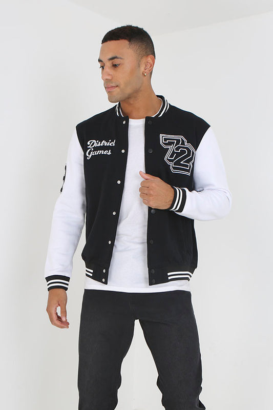 Monochrome Contrasting Sleeve Varsity Style Jacket