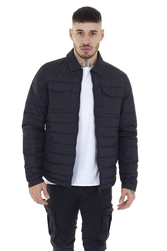 Black Quilted Collar Detail Checked Jacket
