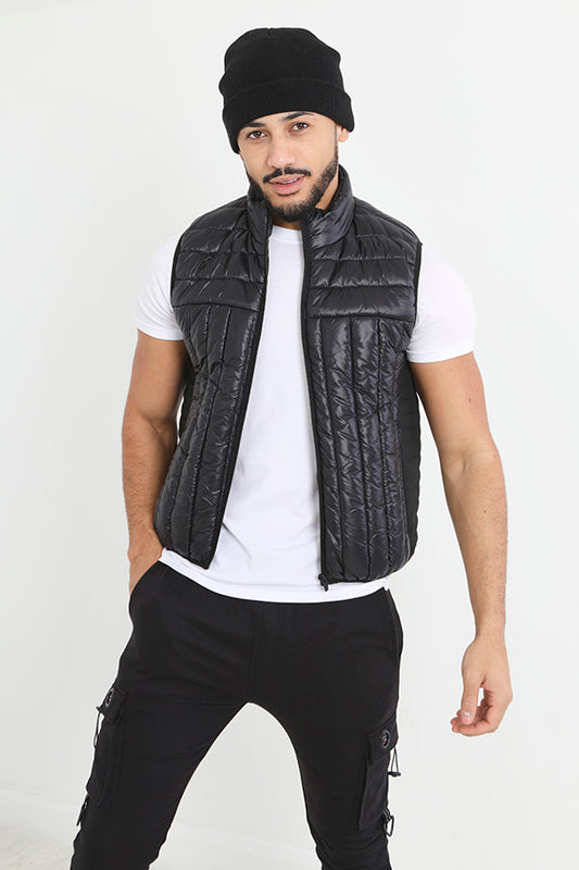 Black High Shine Zip Through Padded Gilet