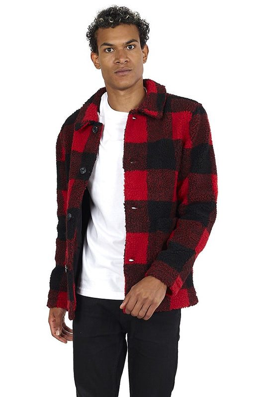 Red Checked Lumberjack Style Borg Jacket