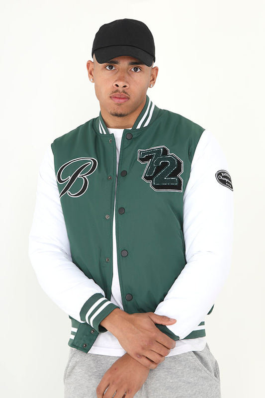 Green/White Appliqued Button Through Varsity Jacket