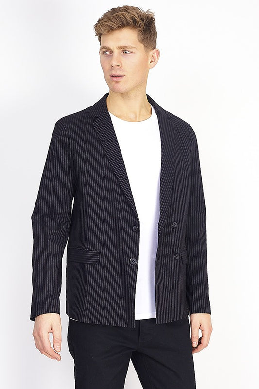 Pinstripe Double Breasted Blazer In Black