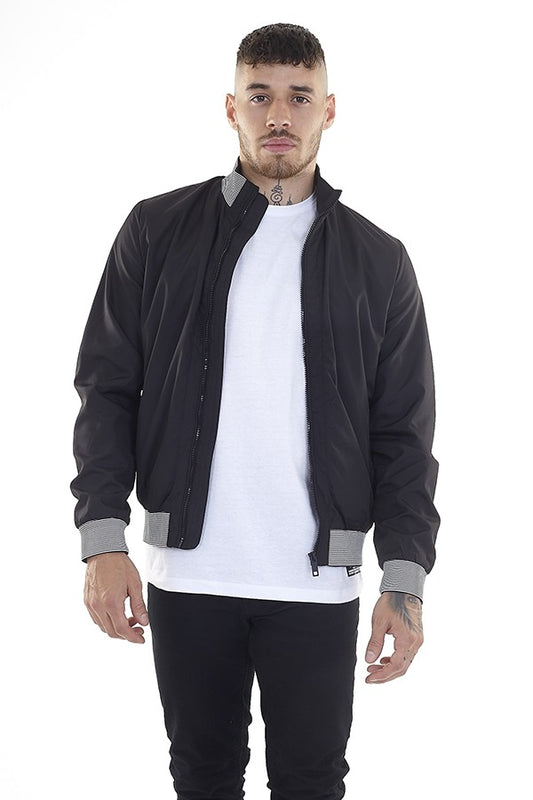 Stripe Trim Detail Funnel Neck Bomber Jacket
