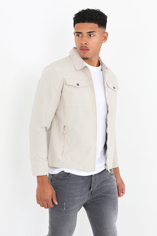 Stone Zip Through Pocket Detail Fitted Jacket