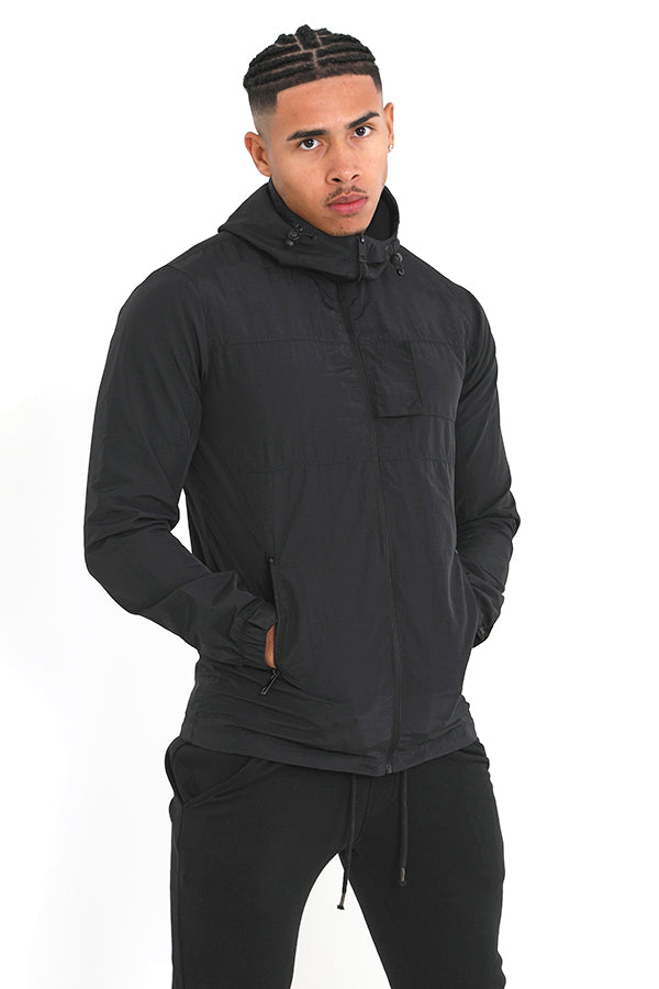 Black Zip Through Lightweight Hooded Jacket