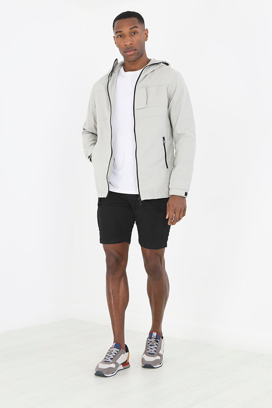 Stone Contrast Zip Through Lightweight Hooded Jacket