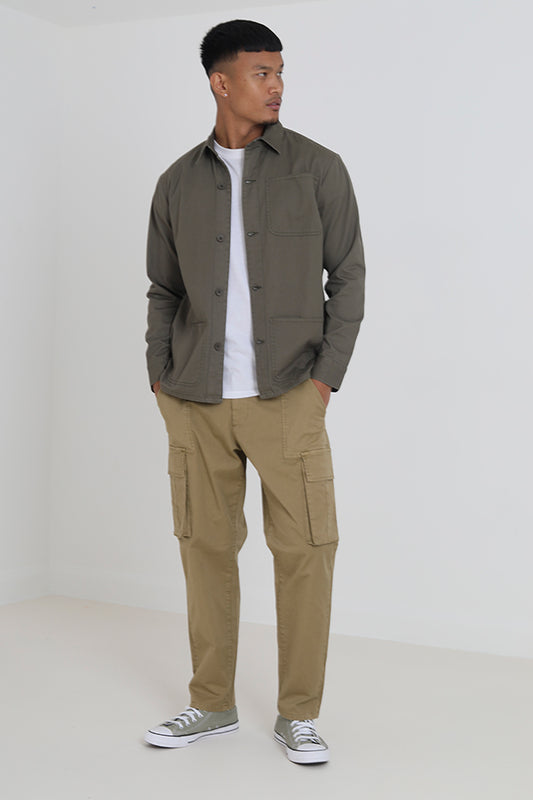 Khaki Utility Button Through Cotton Shacket