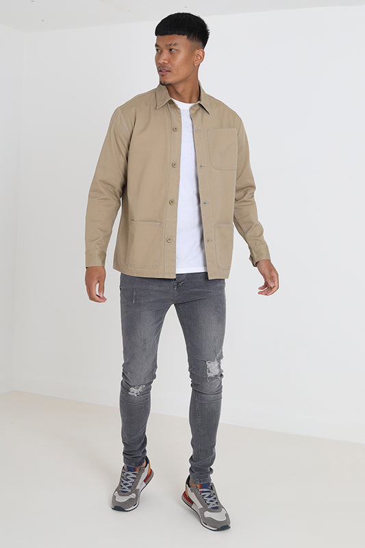 Stone Utility Button Through Cotton Shacket