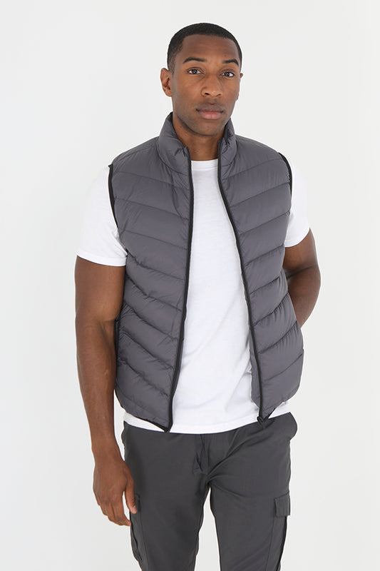 Grey Chevron Quilt Zip Through Padded Gilet