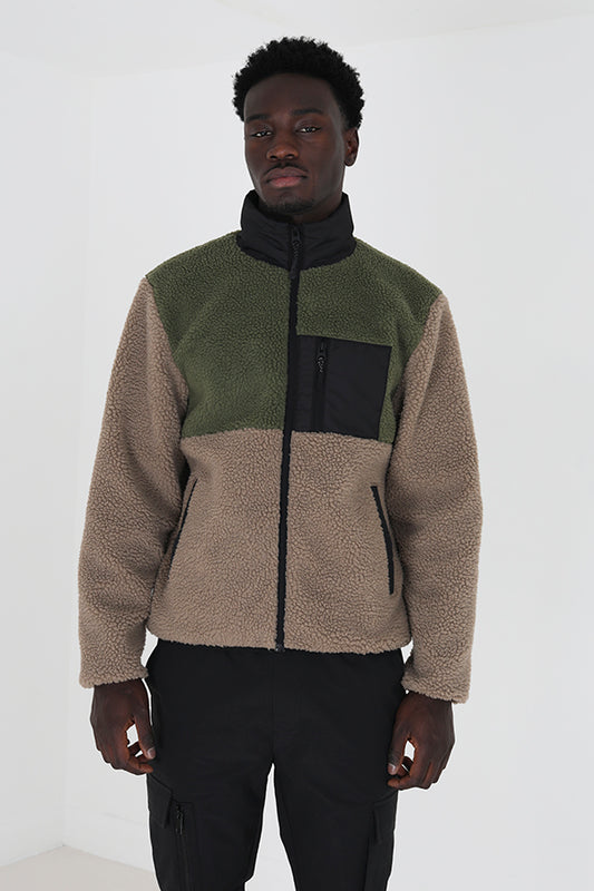 Colour Block Borg Fleece Jacket