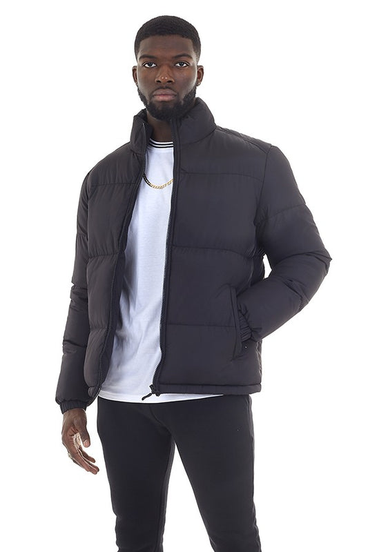 Plain Black Padded Funnel Neck Jacket