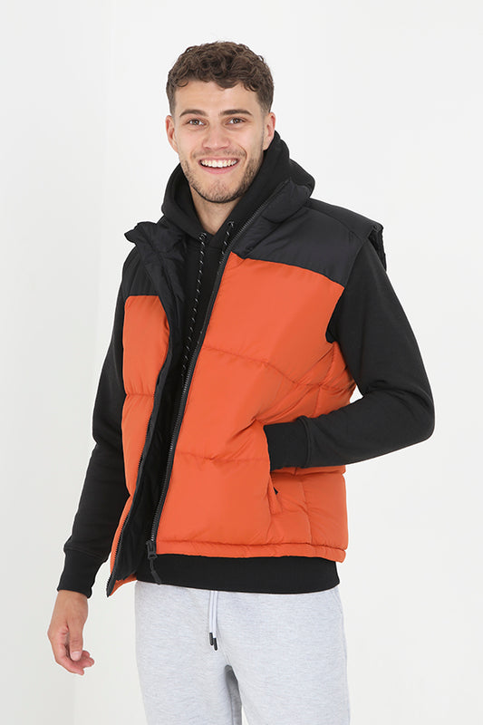 Orange Block Colour Zip Through Padded Gilet