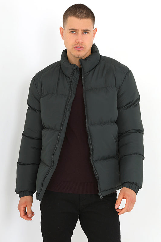 Khaki Funnel Neck Zip Through Padded Jacket