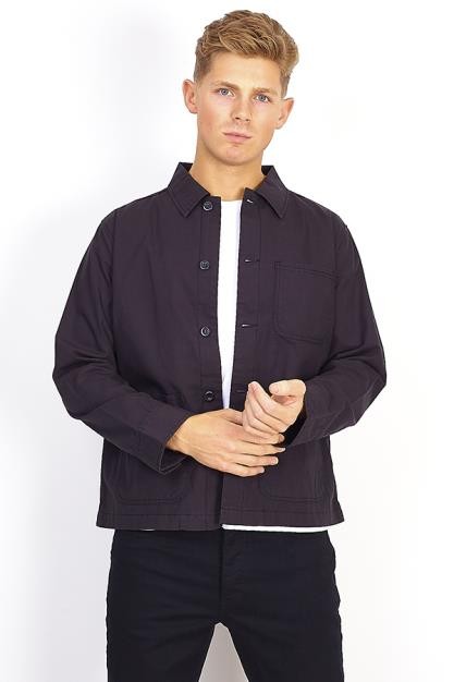 Cotton Button Down Shacket With Pocket Details