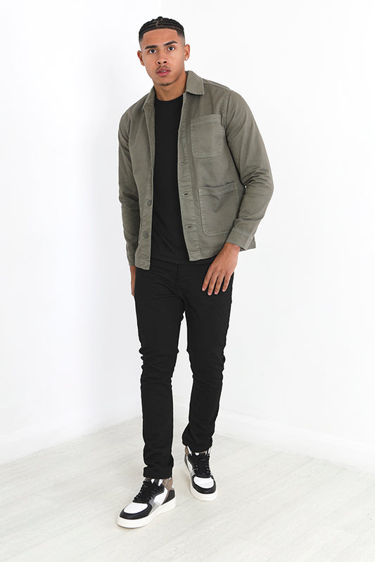 Khaki Patch Pocket Detail Cotton Twill Shacket