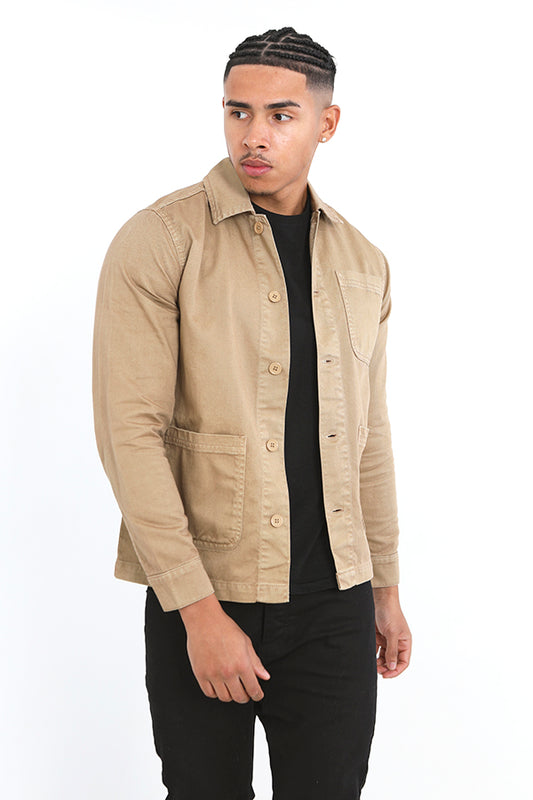 Stone Cotton Twill Pocket Detail Shacket