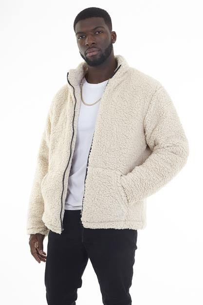 Cream Funnel Neck Zip Through Borg Jacket