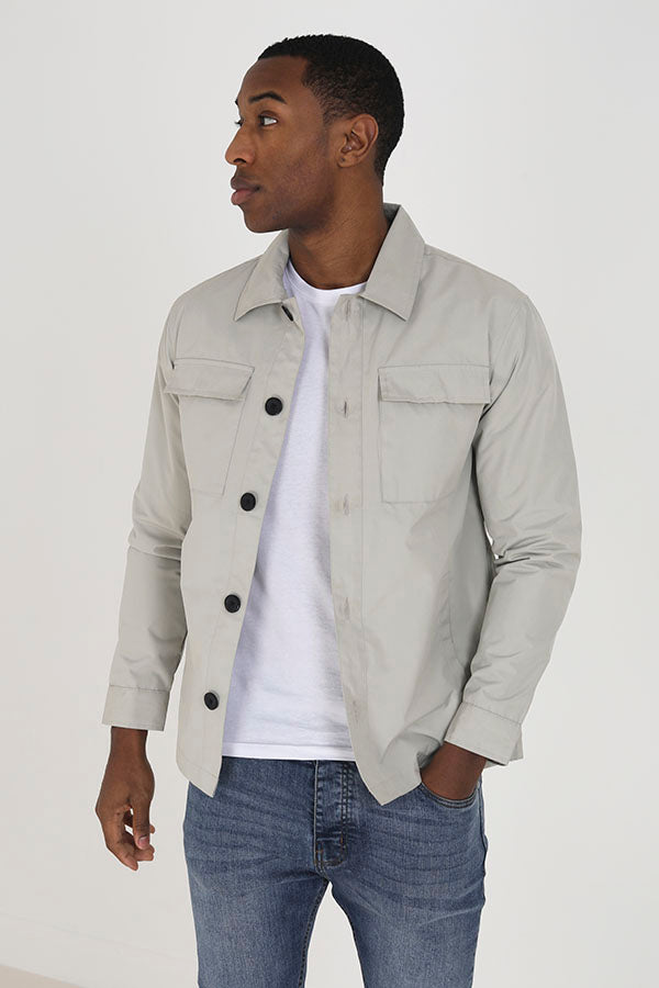 Stone Button Through Cuff Detail Long Sleeve Shacket
