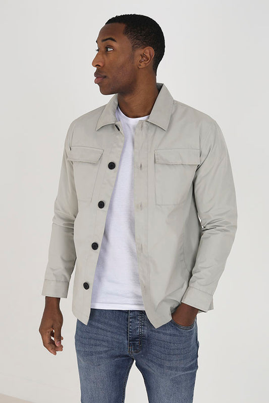 Stone Button Through Cuff Detail Long Sleeve Shacket
