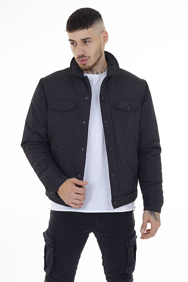 Black Chest Pocket Detail Padded Western Jacket