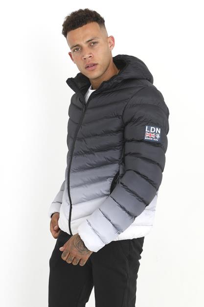 Gradient Printed Padded Jacket Black Elasticated Binding At Hood