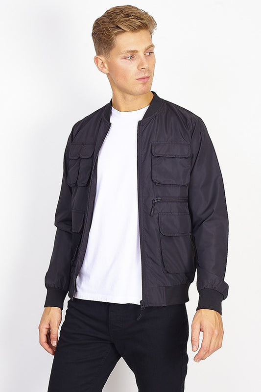 Black Utility Pocket Detail Bomber Jacket