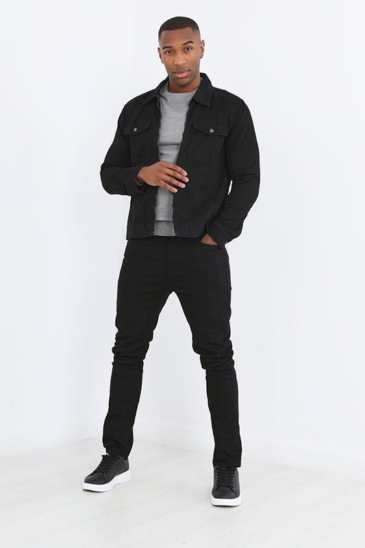Black Pocket Detail Zip Through Twill Jacket