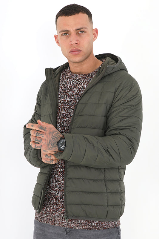 Khaki Padded Hooded Zip Through Pack Away Jacket