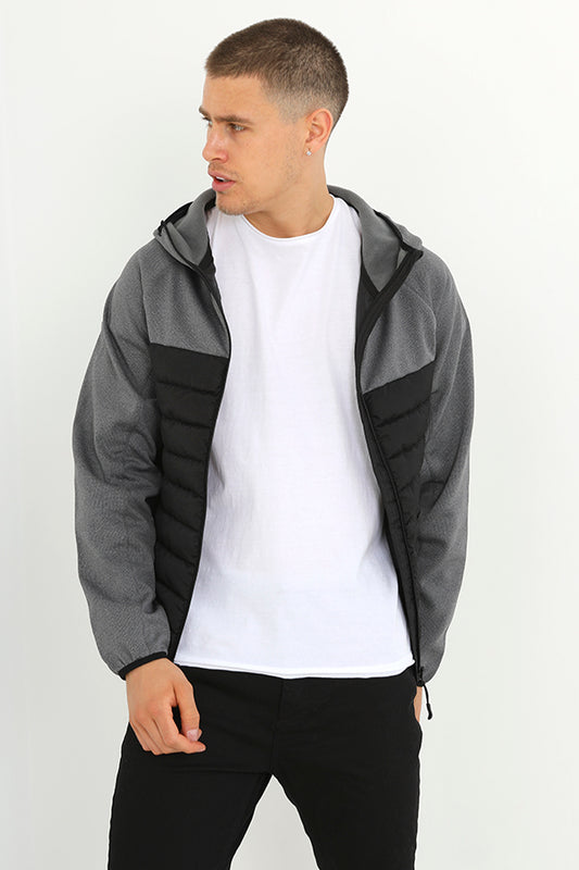 Grey/Black Contrast Padded Soft Shell Jacket