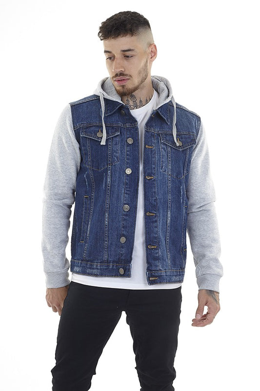 Contrast Sleeve Blue Denim Jacket