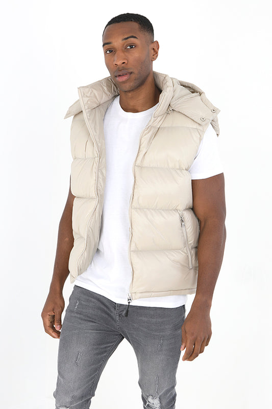 Stone Shine Finish Funnel Neck Padded Puffer Gilet