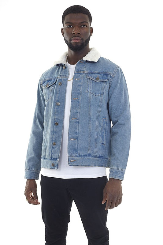 Detachable Borg Collar Detail Denim Jacket