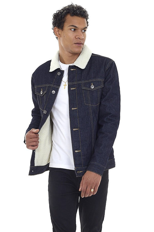 Detachable Borg Collar Detail Dark Blue Denim Jacket