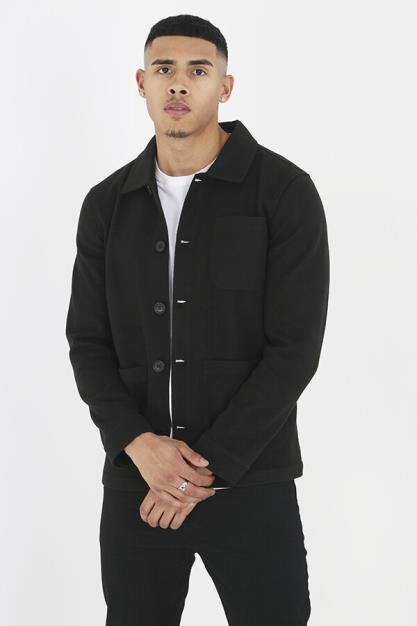 Black Button Through Collared Shirt Jacket