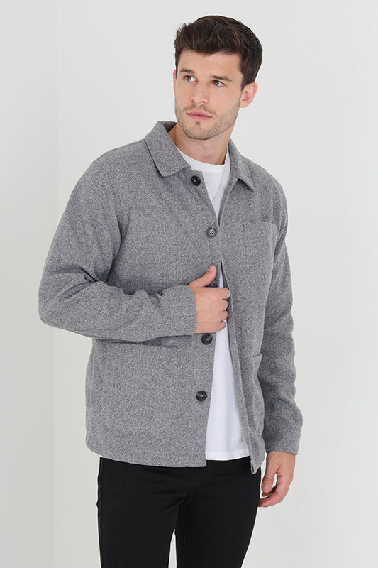 Grey Button Through Patch Pocket Shacket