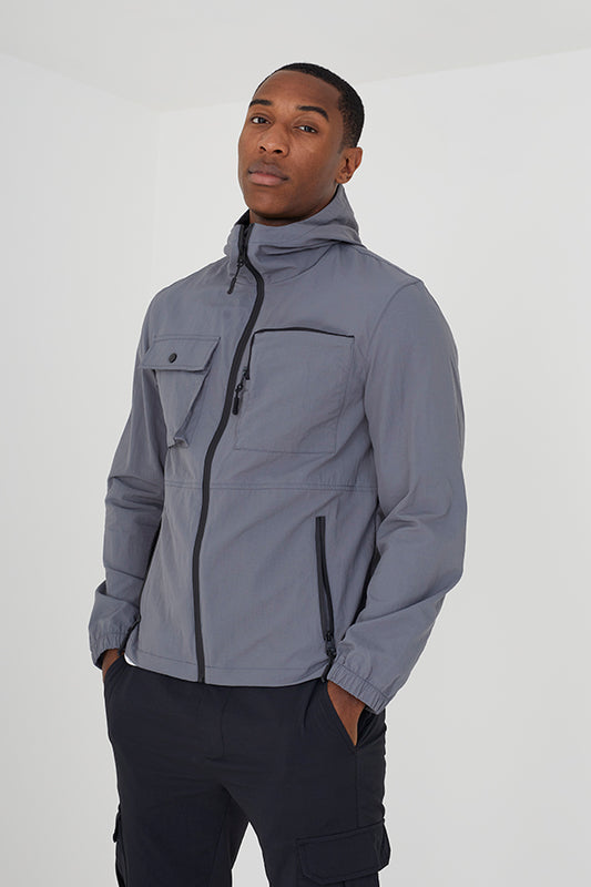 Zip Through Hooded Lightweight Unlined Jacket
