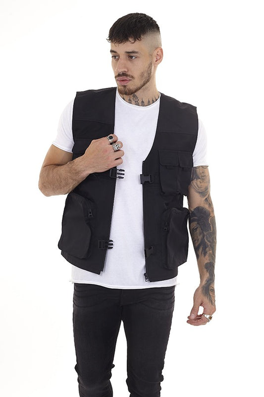 Black Mesh Detail Utility Style Gilet