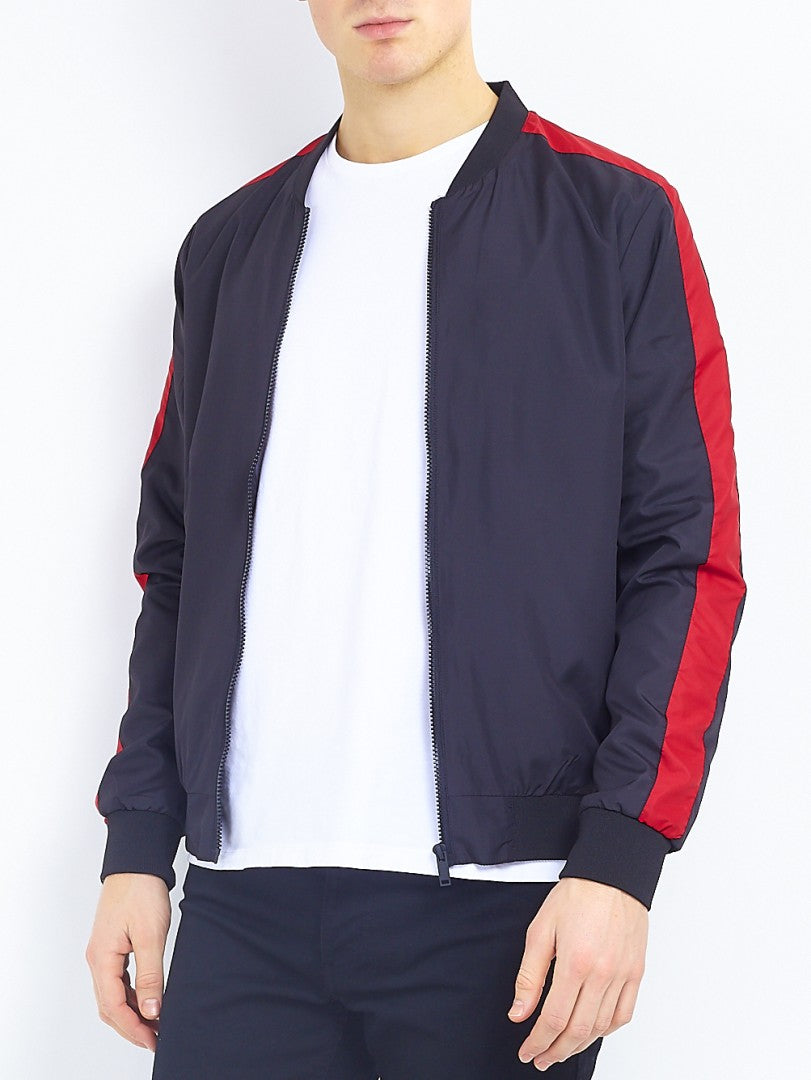 Contrast Sleeve Stripe Bomber Jacket