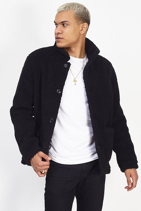Black Borg Funnel Neck Button Through Jacket
