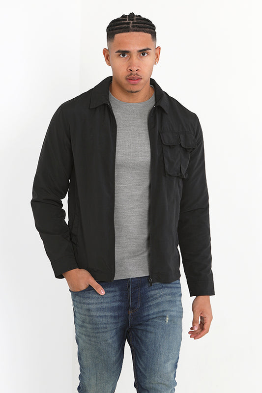 Black Zip Through Pocket Detail Lightweight Shacket