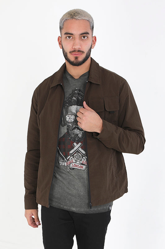 Mocha Zip Through Pocket Detail Lightweight Shacket