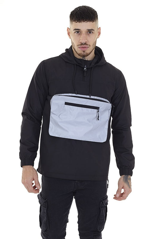Reflective Pocket Detail Hooded Overhead Jacket