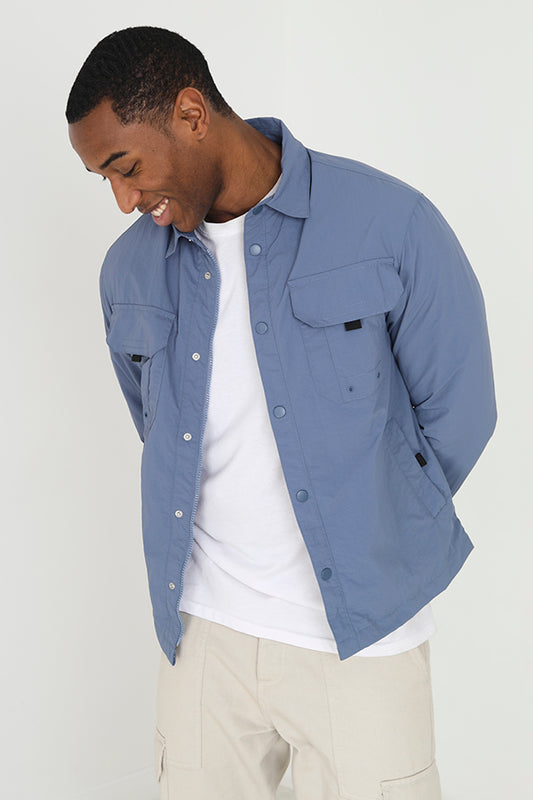 Light Blue Lightweight Patch Pocket Detail Shacket