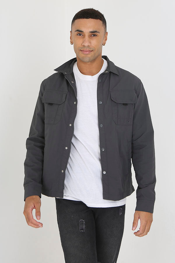 Charcoal Patch Pocket Detail Lightweight Shacket