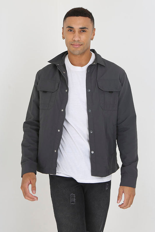 Charcoal Patch Pocket Detail Lightweight Shacket