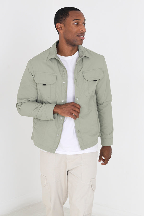 Green Lightweight Patch Pocket Detail Shacket